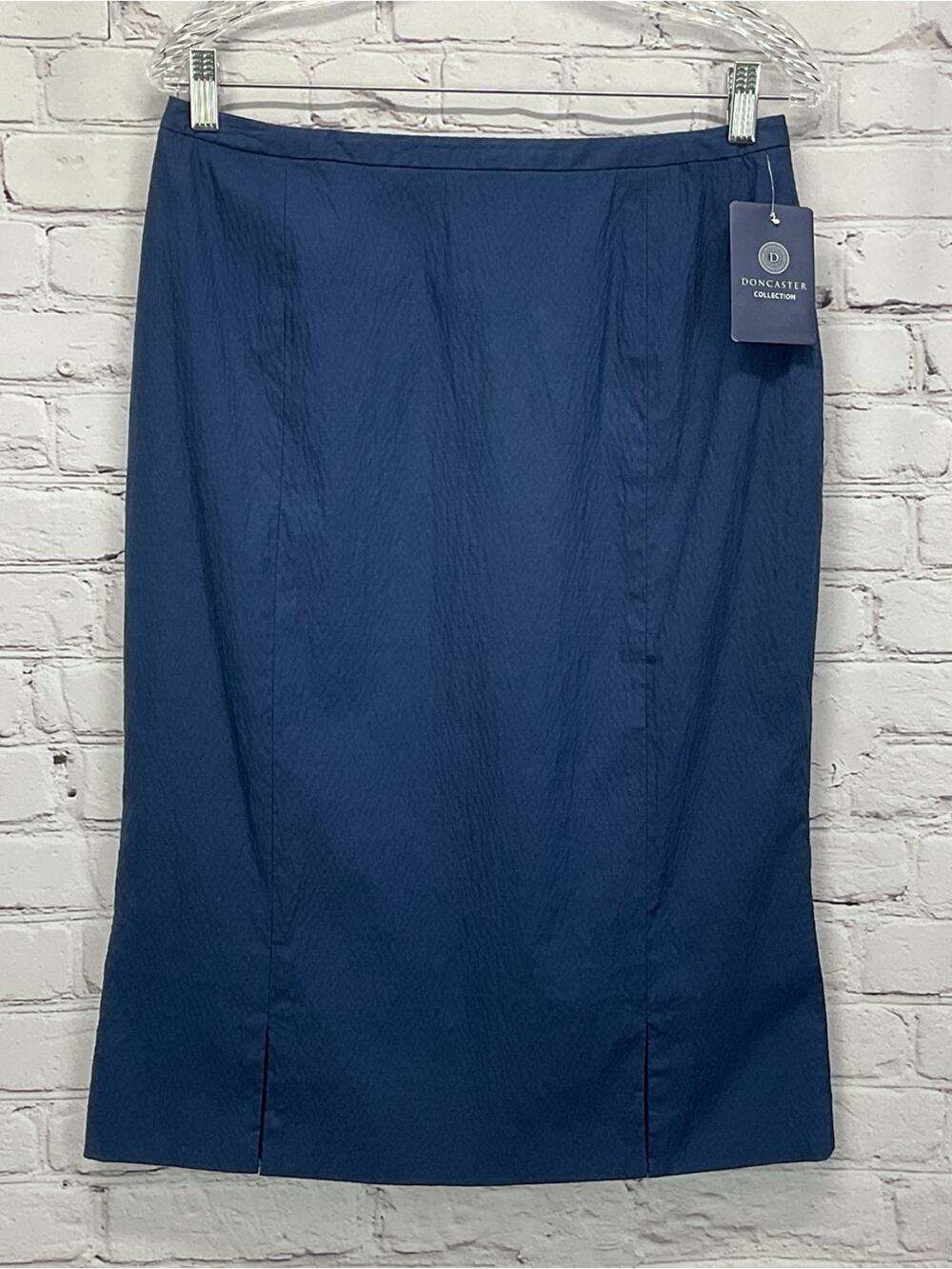 Don Caster Skirt Women's Size 8 Blue Straight Lined Business Casual Kick Pleats